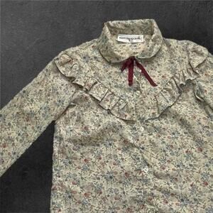 Vintage 80s–90s Penny Candy Girls’ Prairie Western Blouse Size 7–8 Floral Ruffle